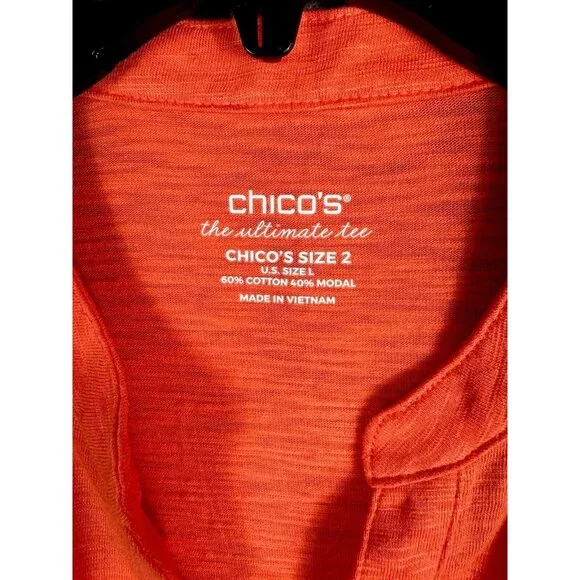 Chico’s The Ultimate Tee Women's Top Size 2 Large Orange 3/4 Sleeve - Picture 2 of 15